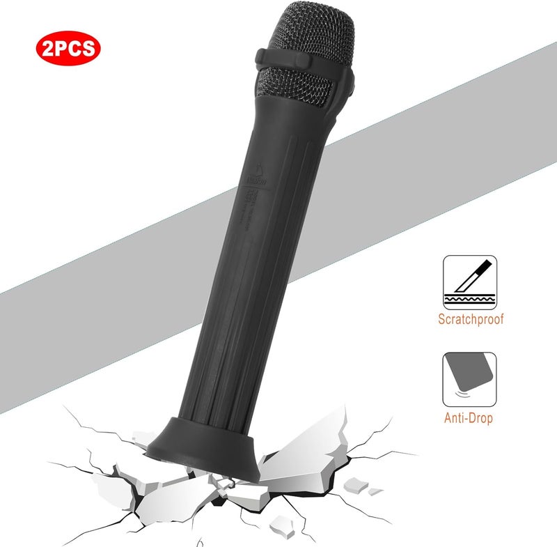 TXesign Silicone Case for JBL Wireless Two Microphone-2 Pack, Anti-Rolling Protective Case with Base Rod Mic Sleeves Microphone Stand for Disco Stage Party TV Show (Black) - Image 4